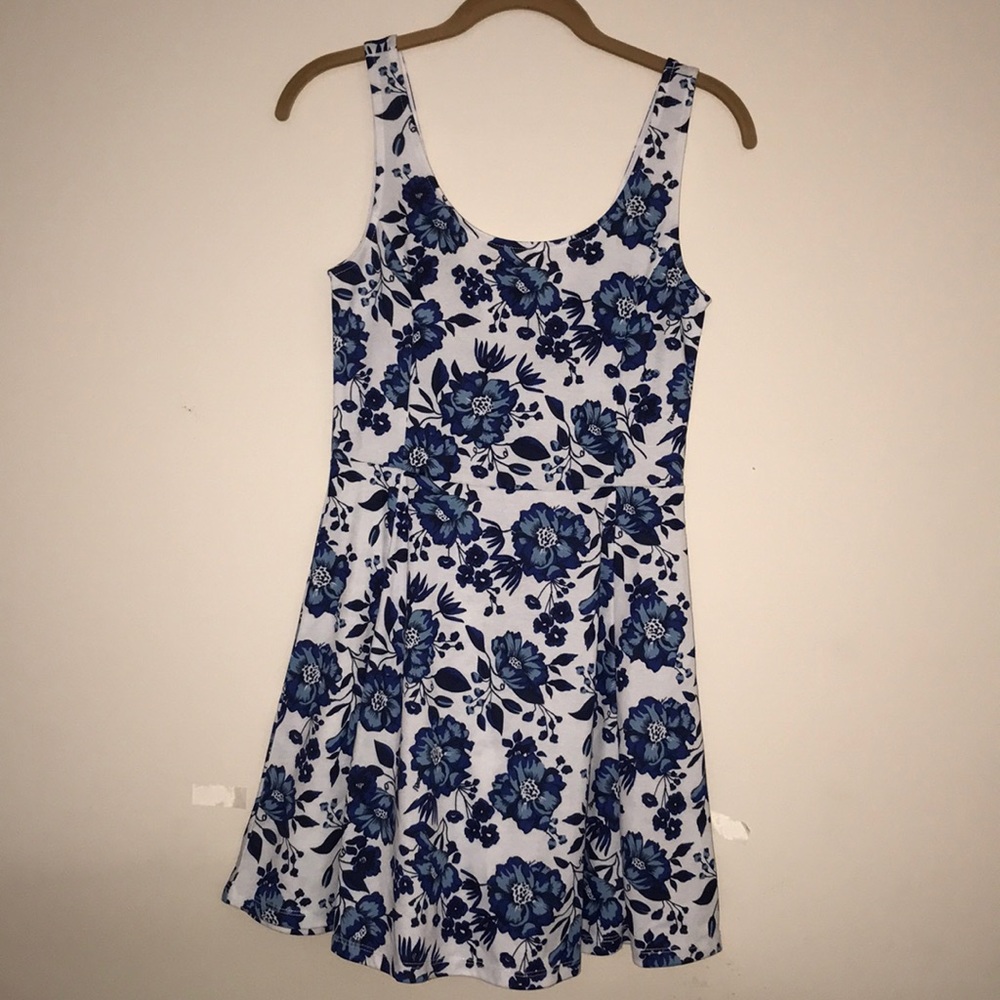 Blue and White Floral Print Dress